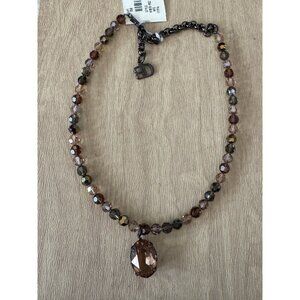 Blair Delmonico Beaded Necklace With Crystal Pendant 15" Length Adjustable Chain